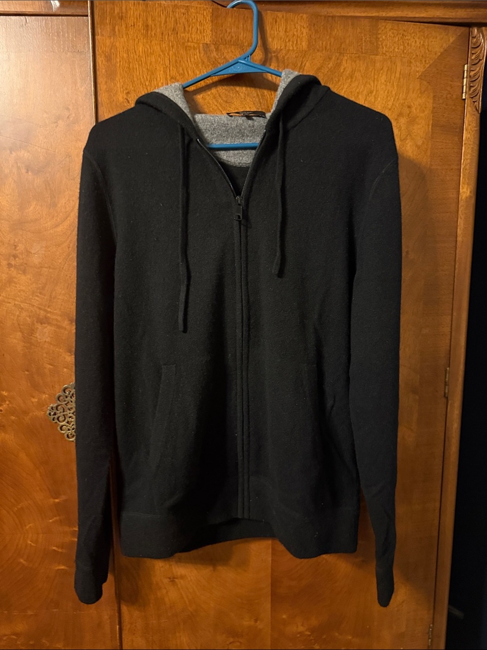 Vince Men’s 100% Cashmere Full Zip Hoodie Black Gray Size M